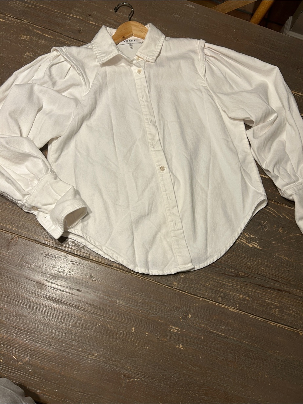 Frame Denim White Button-Front Puff Sleeve Blouse